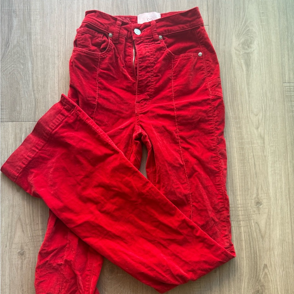 Vibrant Red VELVET REVICE High-Waisted VENUS FLARE Pants